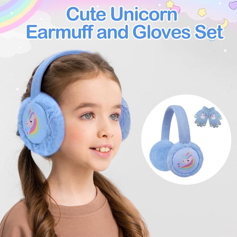ACTLATI Kids Knit Unicorn Earmuffs and Gloves Set Girls Plush Ear Muffs Winter Outdoor Ear Warmers and Mittens Set - Image 3